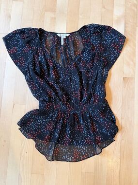 BCBGeneration Blouse with Red & Blue Confetti Print